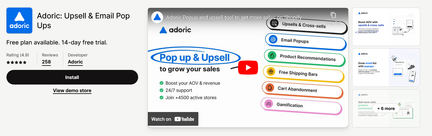 Adoriс: Upsell & Email Pop Ups a Shopify App