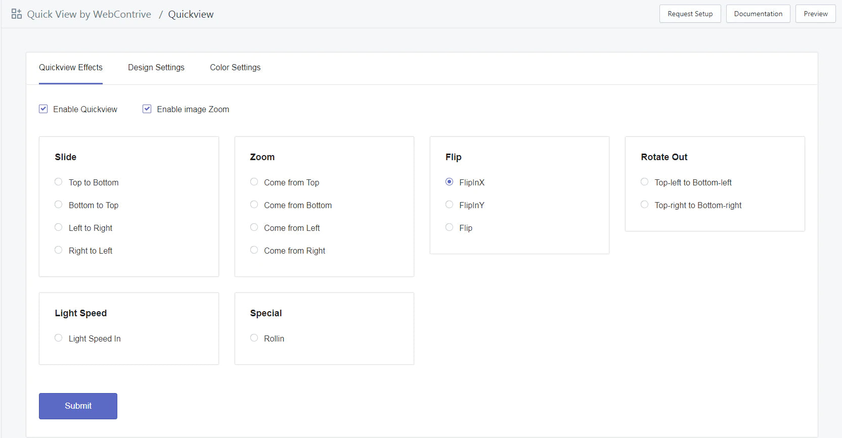 Shopify App: Admin Popup Effect Settings