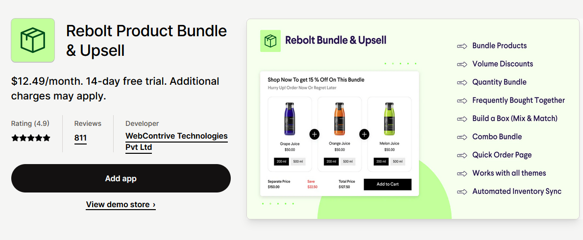 Rebolt product Bundling app for Shopify