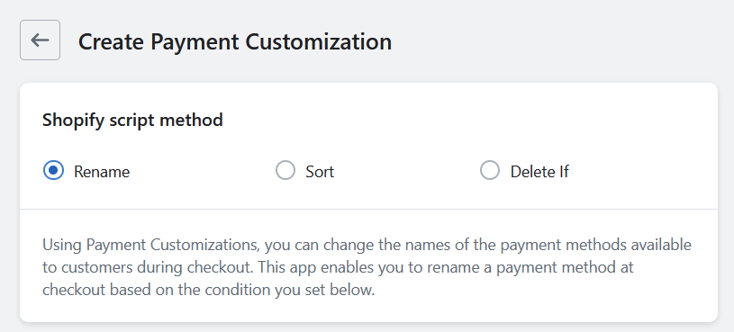 create payment customization on Shopify checkout page