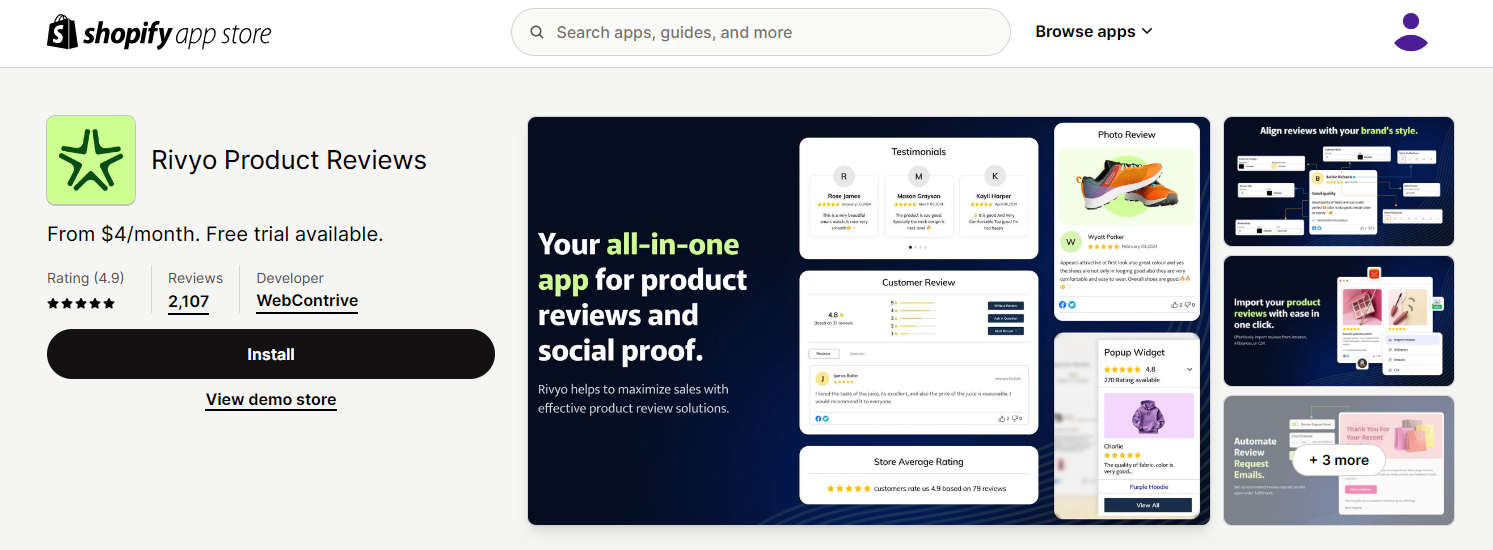 Rivyo Product Reviews a Shopify App