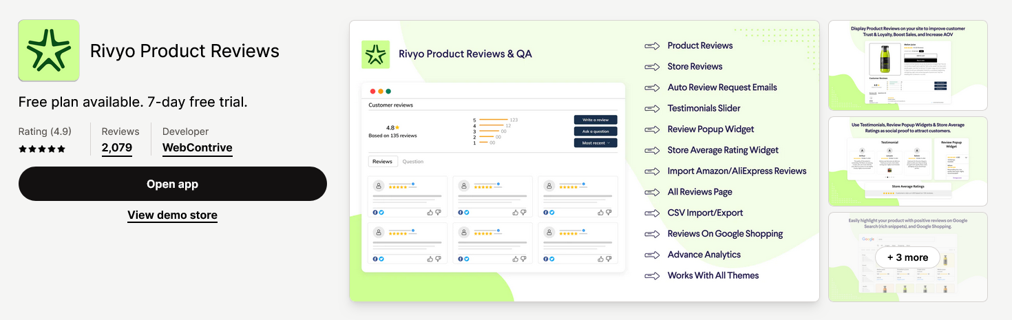 Rivyo Product Reviews a Shopify App