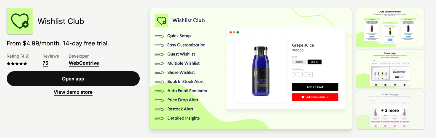 Wishlist Club a Shopify App
