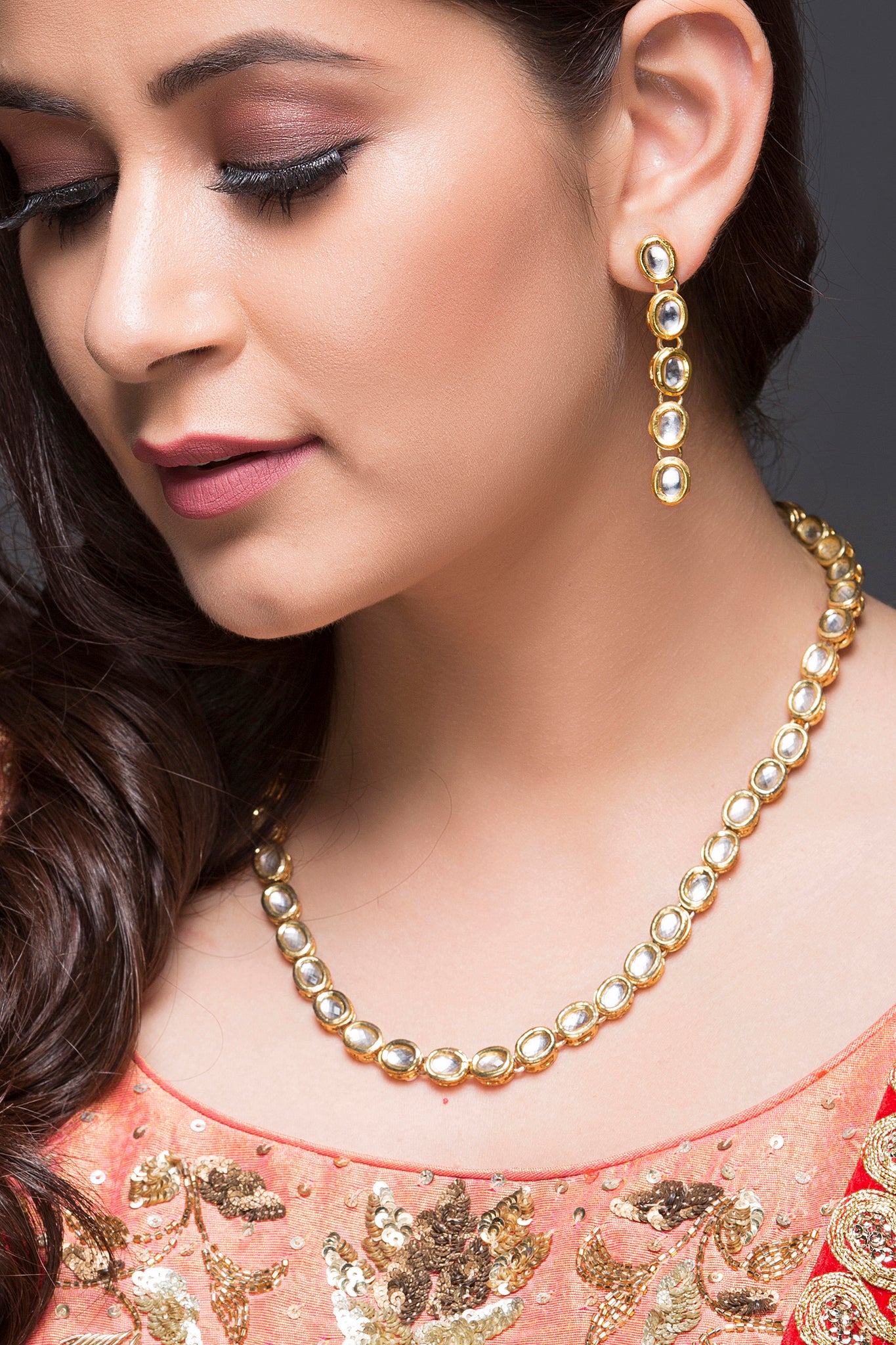 kundan single line necklace