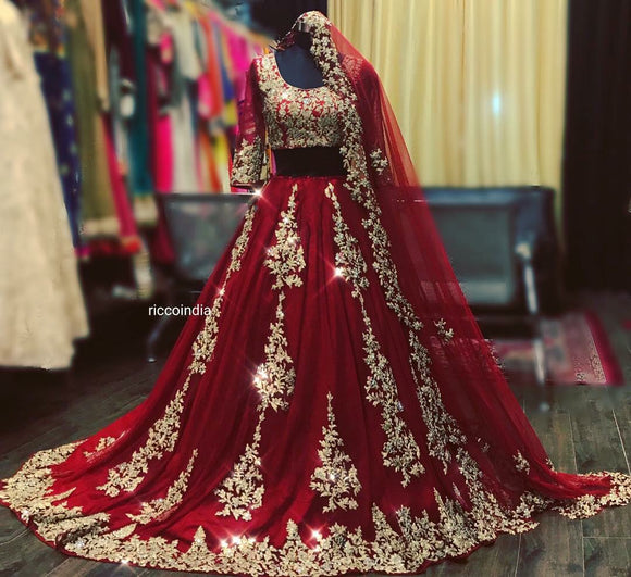 red maroon bridal lehenga