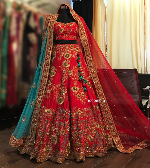 bright red bridal lehenga