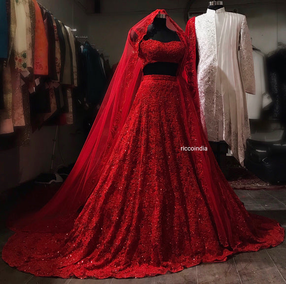 full red bridal lehenga