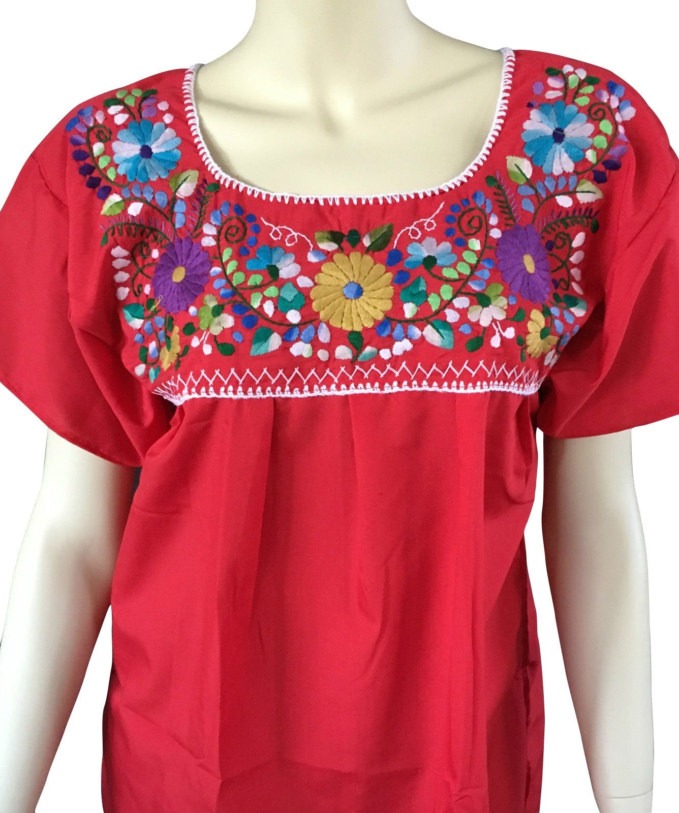 RED EMBROIDERED MEXICAN PEASANT BLOUSE – MexiMart