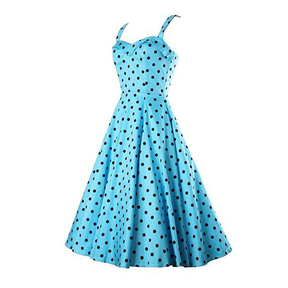 navy polka dot swing dress