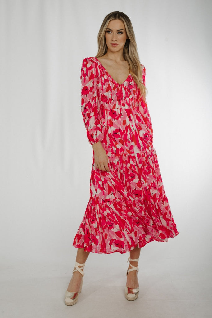 Becca Tiered Midi Dress In Pink Multi – The Walk in Wardrobe
