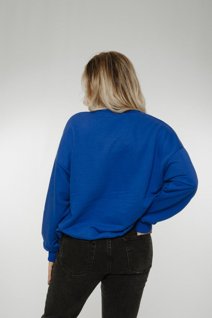 Nicki Slogan Sweatshirt In Blue – The Walk in Wardrobe