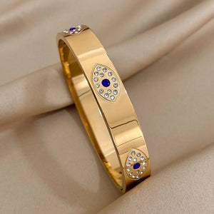 Mystical Gaze: Blue Eye & Rhinestone Bangle - Love & Moon Boutique