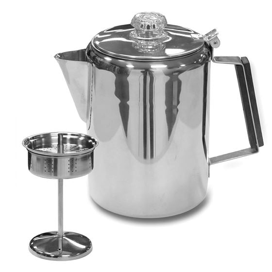 Stansport Camper's Percolator Coffee Pot 20 Cups - Stainless Steel