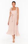 Fitted Flowy Slit Smocked Square Neck Midi Dress With a Bow(s) and a Sash