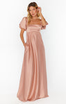 Satin Smocked Flutter Sleeves Empire Waistline Bridesmaid Dress by Show Me Your Mumu