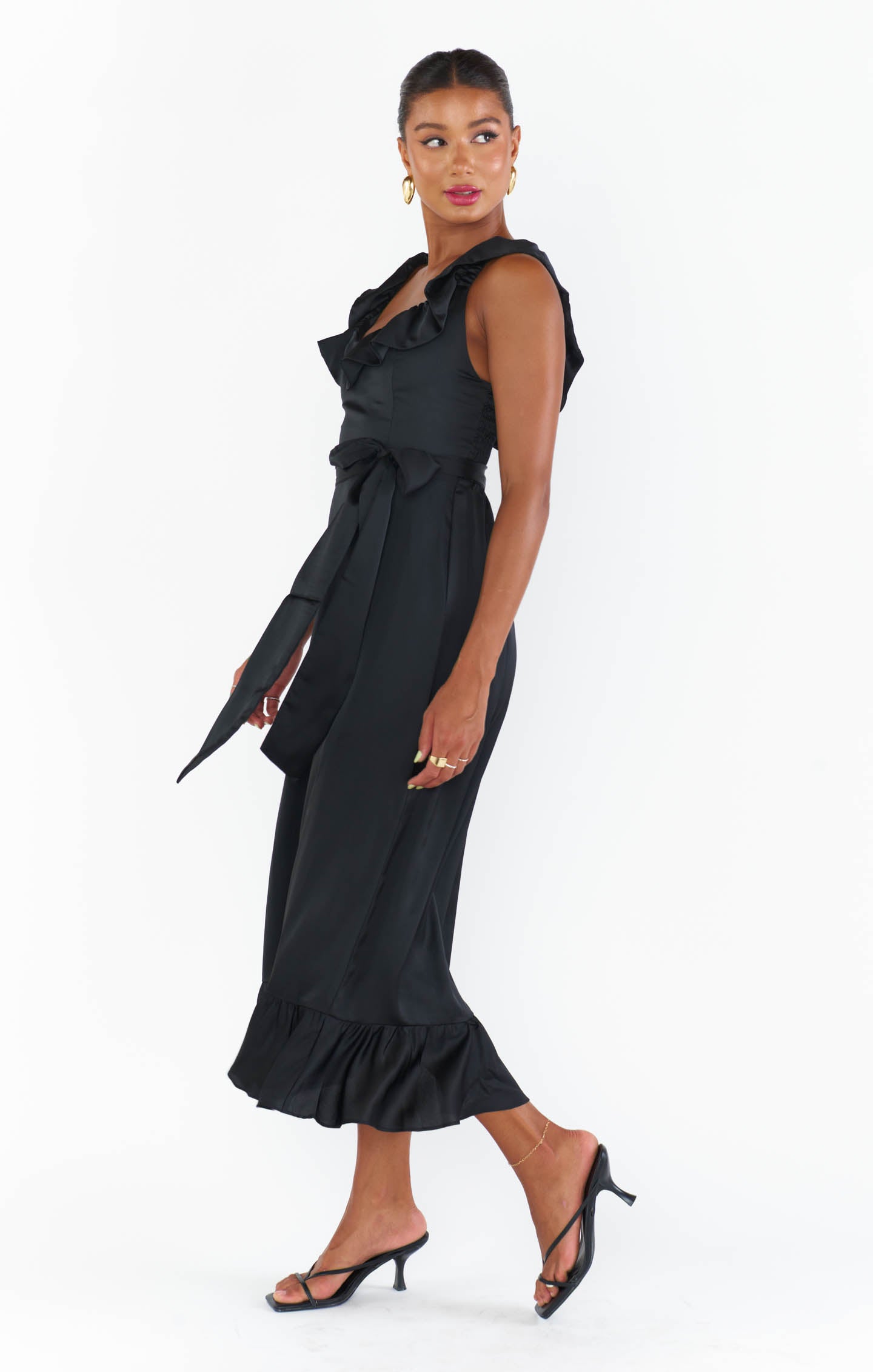 Alexis Midi Dress ~ Black Luxe Satin