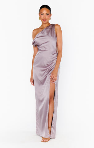jodie dress ~ dusty purple luxe satin