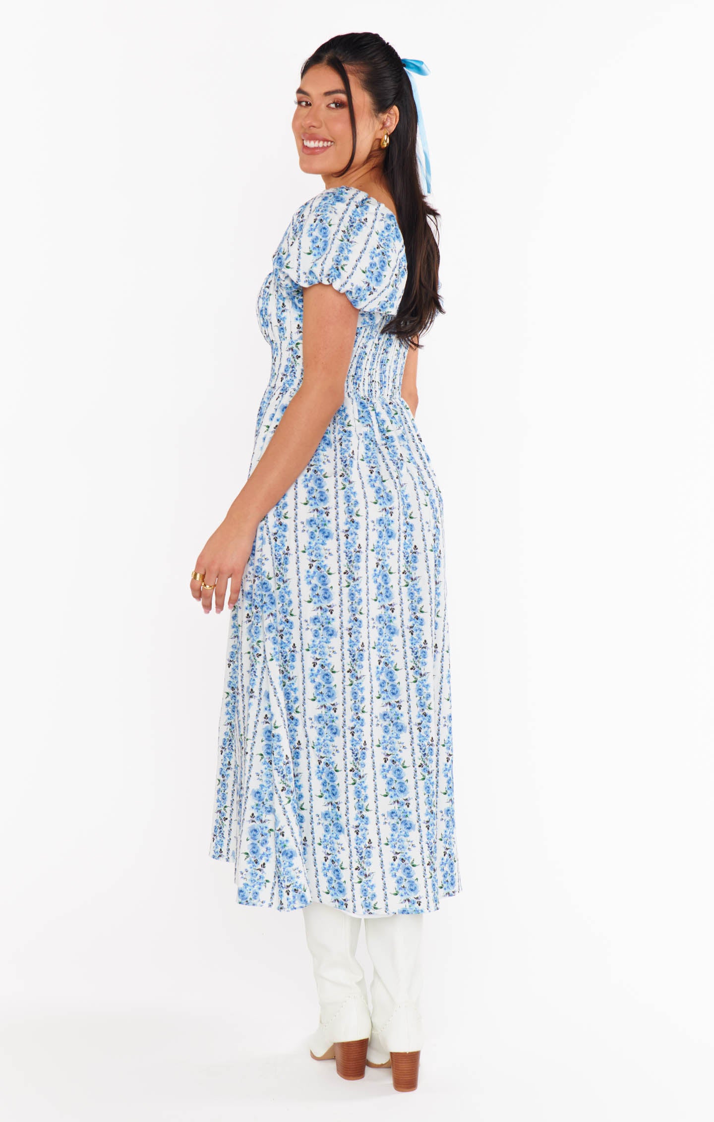 Belle Midi Dress ~ Blue Bliss Stripe