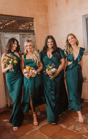 Beach Emerald Green Bridesmaid Dresses Silk Satin Wedding Guest Dress –  MyChicDress