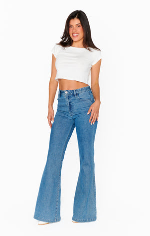 Women Blue High Waist Flare Bell Bottoms Ladies Sexy Stretching Jeans Wide  Leg Denim Trousers,XL