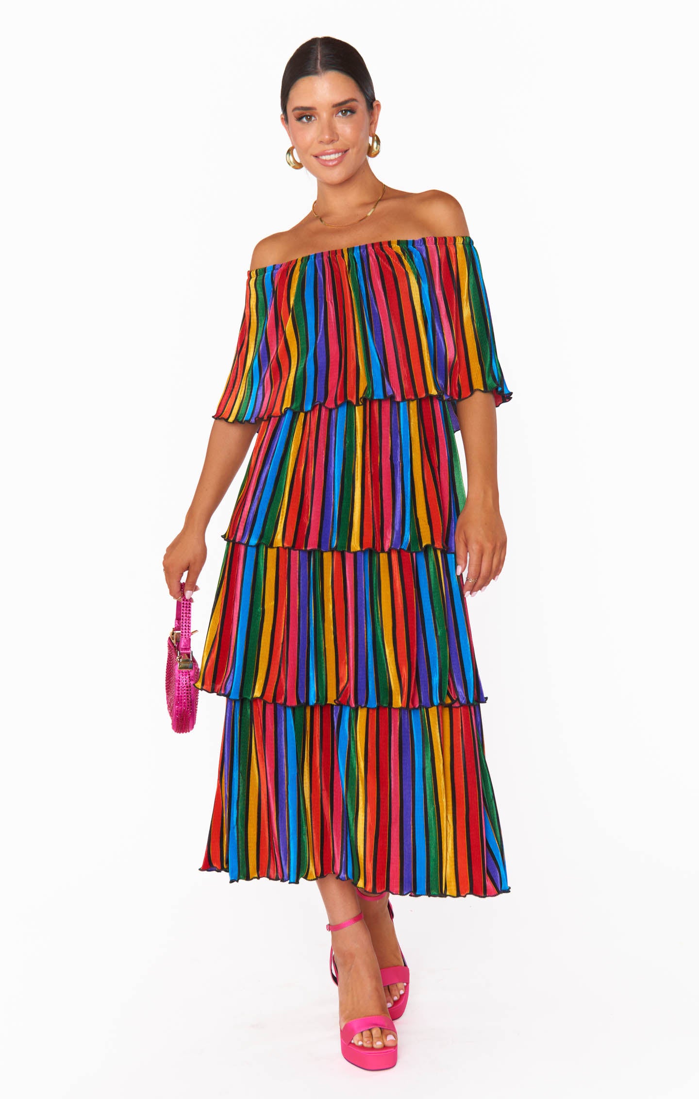 Lana Midi Dress ~ Rainbow Parade Pleat