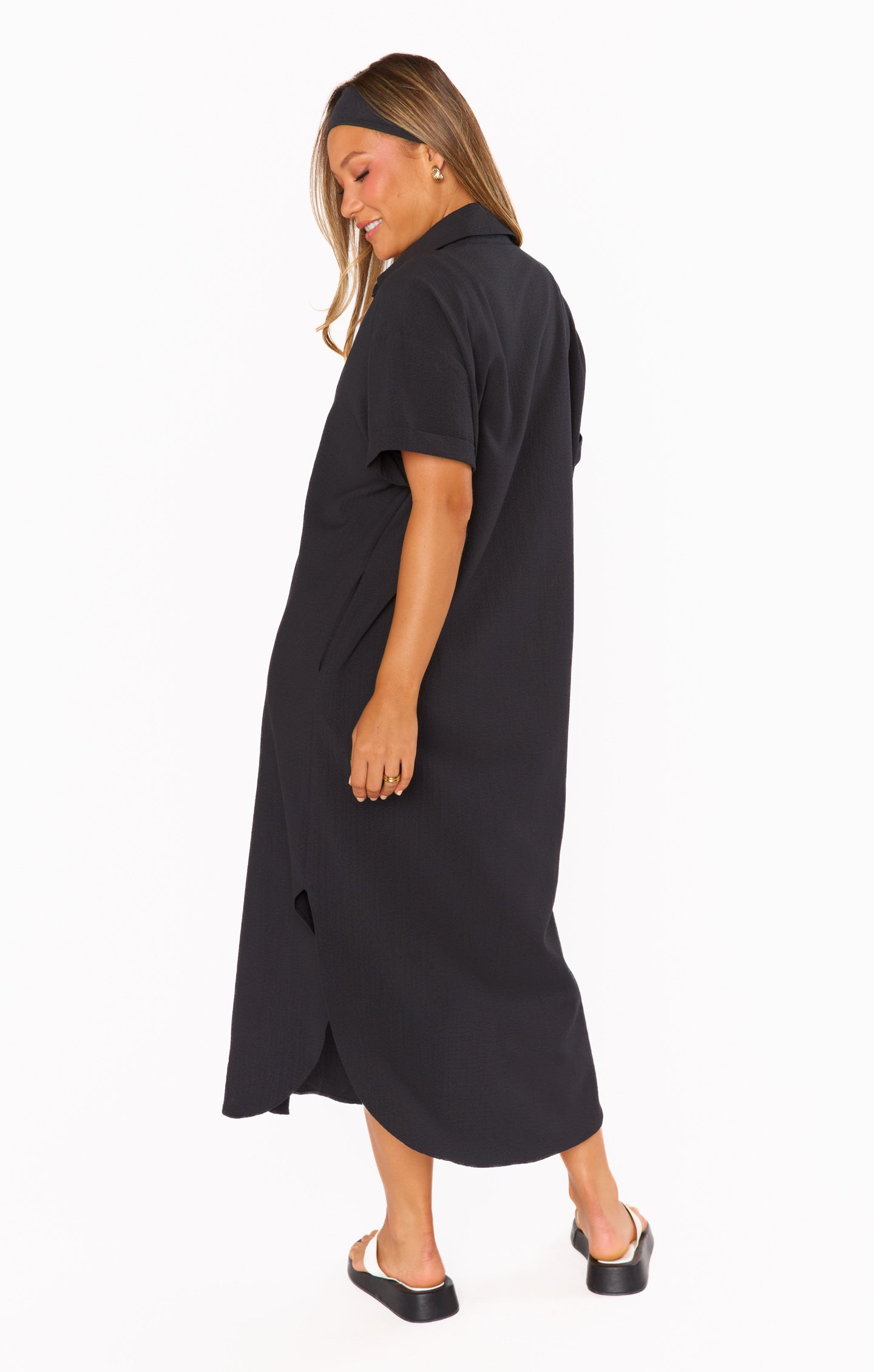 Buoy Button Down Dress ~ Black