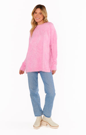 Clarissa Cropped Fuzzy Knit Sweater - Pink / XS