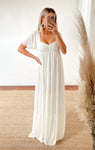 Empire Waistline Chiffon Tiered Flutter Sleeves Smocked Sweetheart Bridesmaid Dress/Maxi Dress