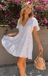 V-neck Voile Short Short Sleeves Sleeves Flowy Dress With Ruffles