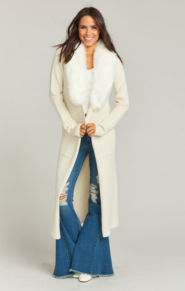 Lombardi Long Cardi ~ Snowy White Knit