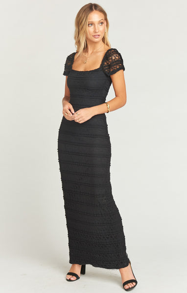 Summer Winter Square Neck Cap Sleeves Fitted Lace Maxi Dress