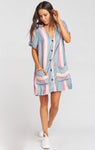 V-neck Pocketed Button Front Striped Print Dress