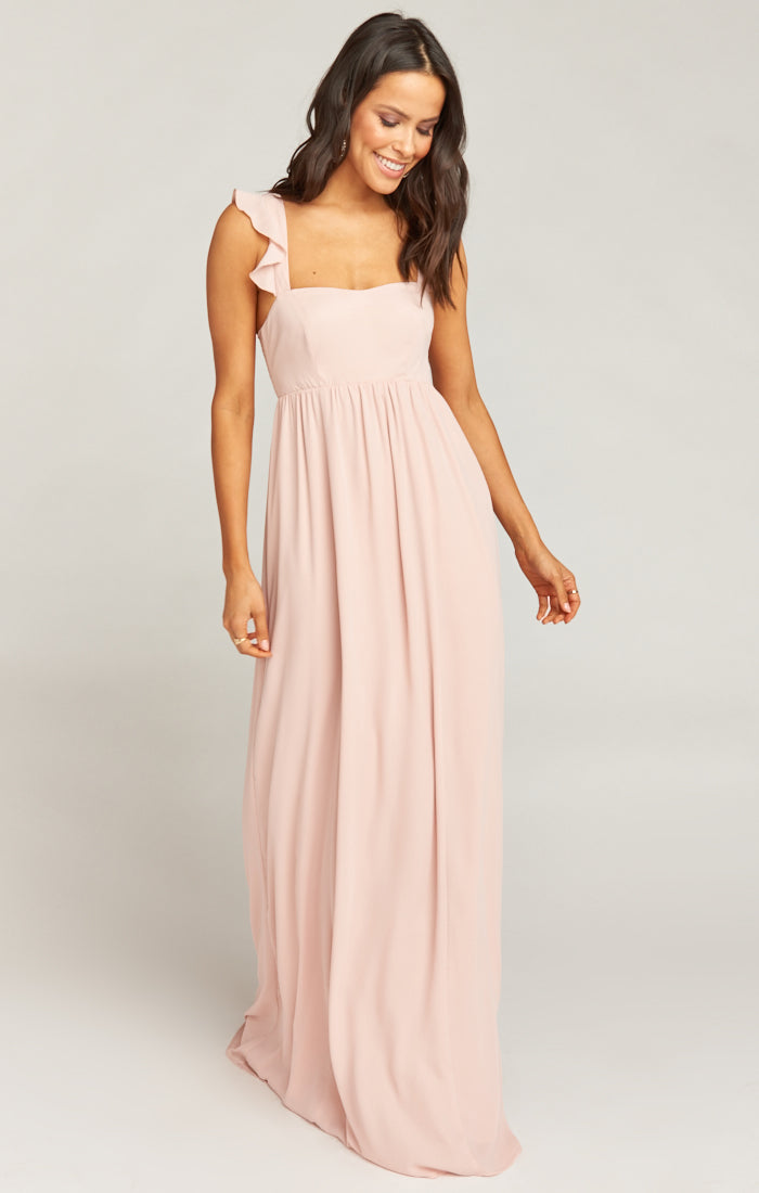 caitlin ruffle maxi dress dusty blush crisp