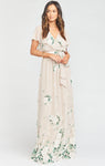 Flutter Sleeves Elasticized Waistline Wrap Maxi Dress With a Sash and Ruffles