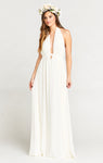 Chiffon Elasticized Empire Waistline Halter Plunging Neck Open-Back Draped Dress