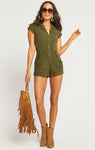 Corduroy Fitted Pocketed Collared Romper