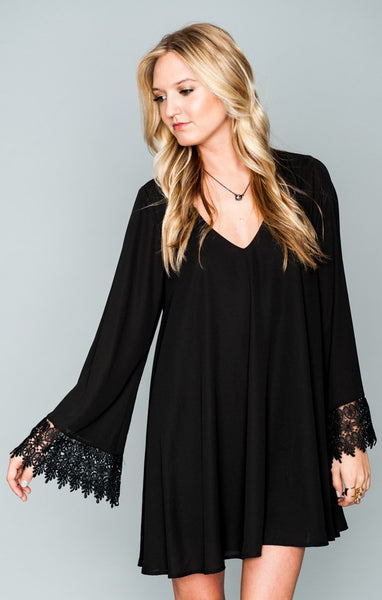 Lace Trim Bell Sleeves Beach Dress/Cover Up/Tunic