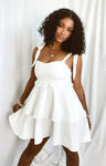 Smocked Linen Short Fitted Self Tie Tiered Dress With Ruffles