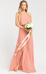 Elasticized Waistline Halter High-Neck Bridesmaid Dress With a Sash