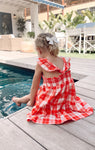 Short Plaid Print Smocked Dress With Ruffles