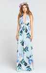 Empire Waistline Halter Plunging Neck Open-Back Floral Print Dress by Show Me Your Mumu