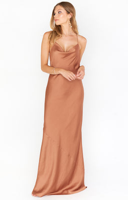 Verona Cowl Dress ~ Burnt Orange Luxe Satin – Show Me Your Mumu
