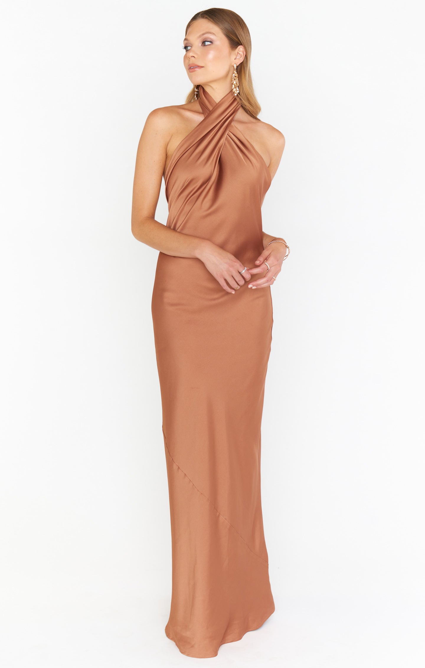 Show Me Your Mumu Jasmine Halter Maxi Dress in Copper Luxe Satin XXS ...