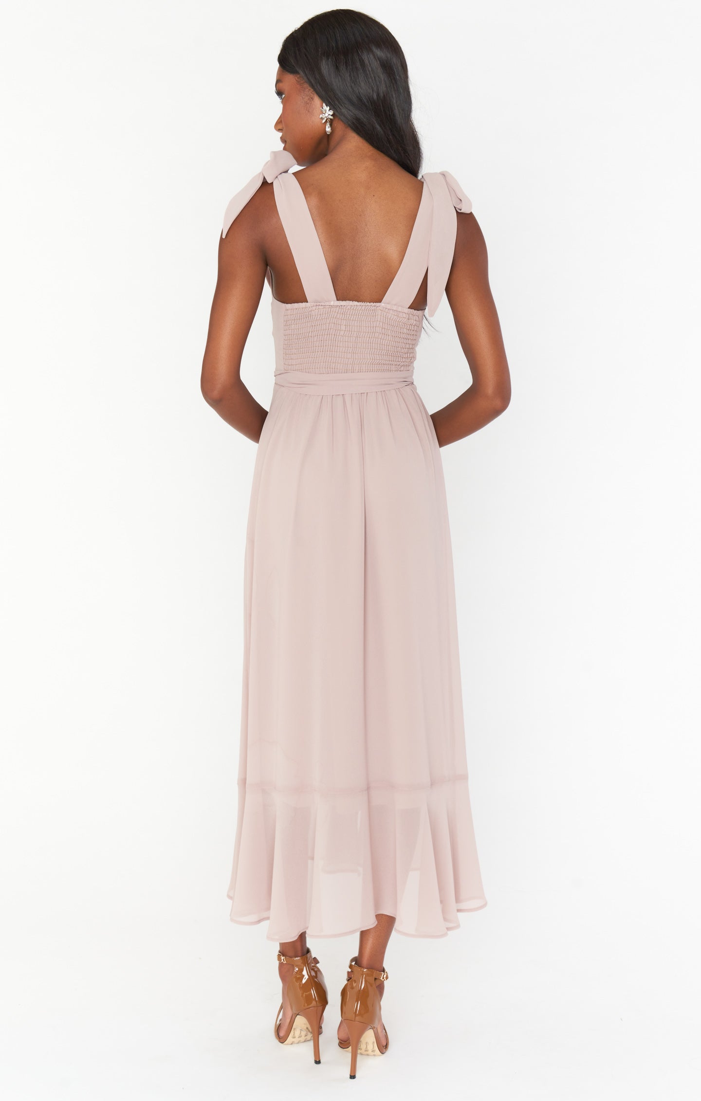 Claire Midi Dress ~ Soft Beige Chiffon