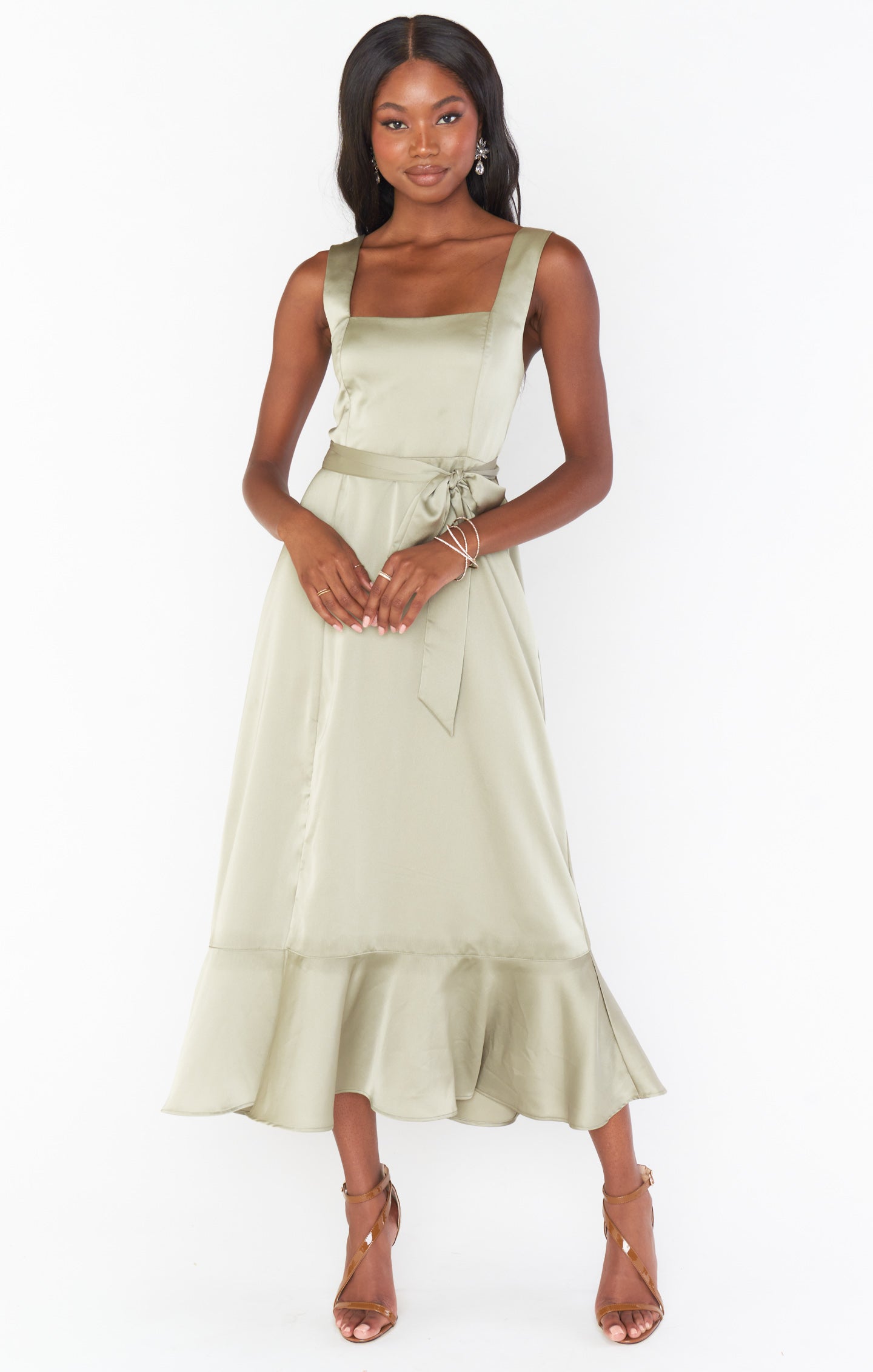 Claire Midi Dress ~ Moss Green Luxe Satin