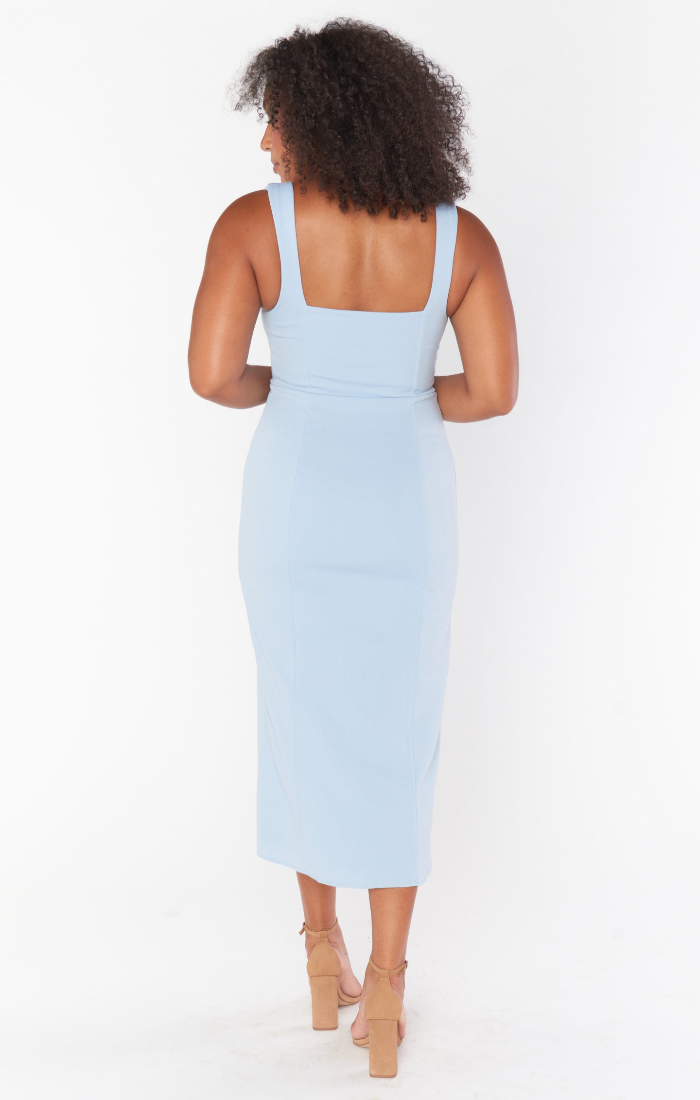 Eden Midi Dress ~ Steel Blue Stretch