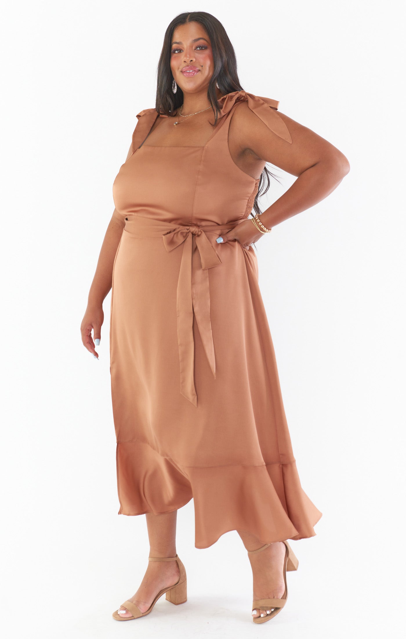 Claire Midi Dress ~ Copper Luxe Satin