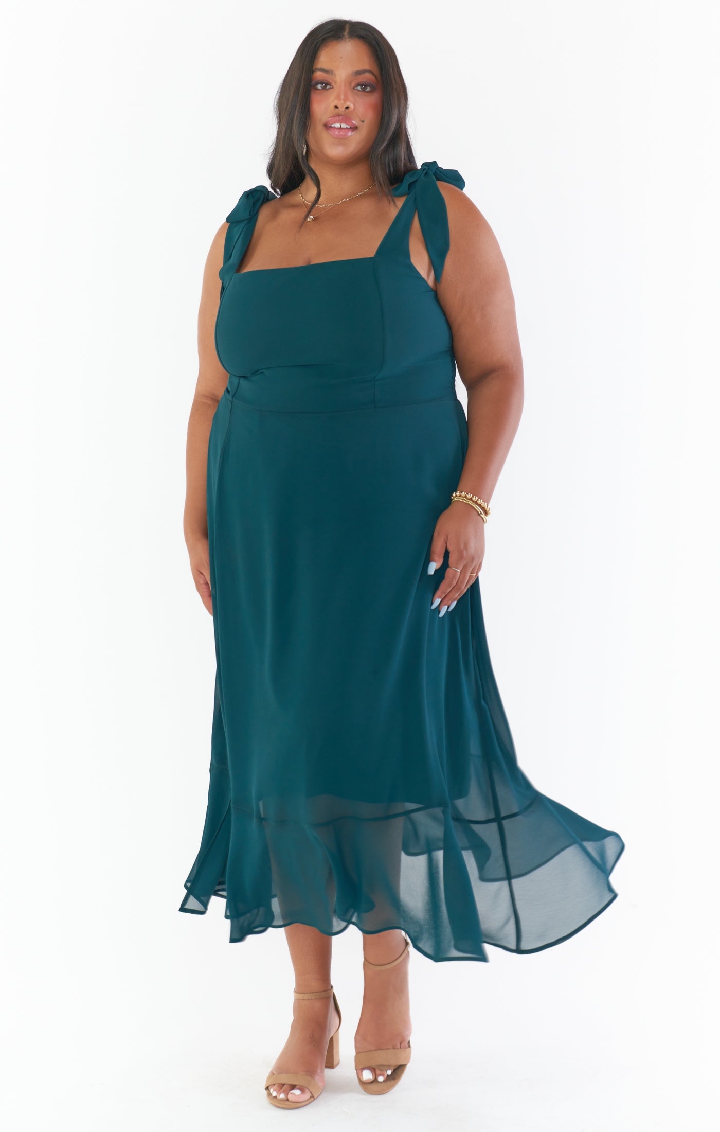 Claire Midi Dress ~ Emerald Chiffon