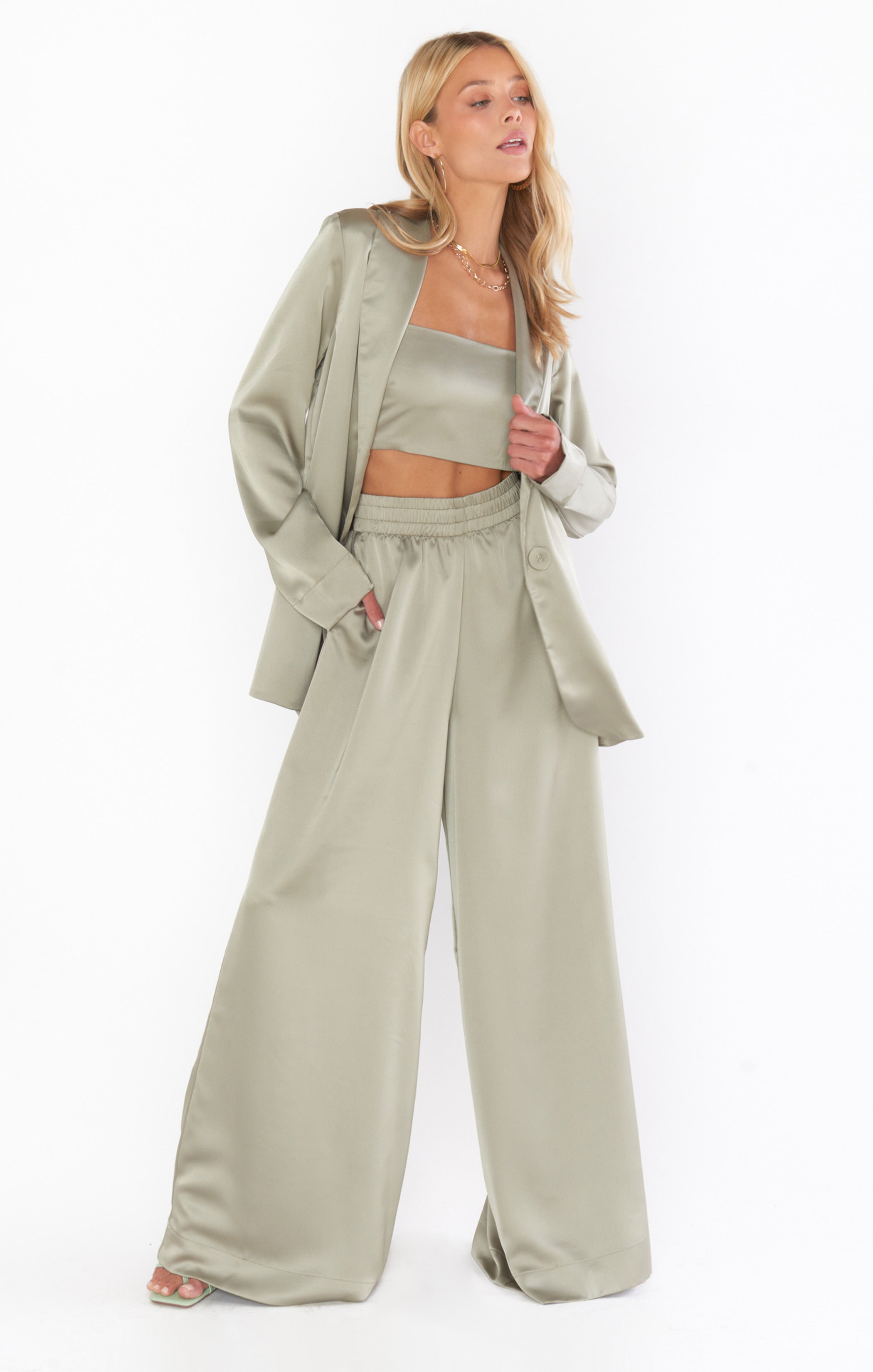 Irwin Pants ~ Moss Green Luxe Satin