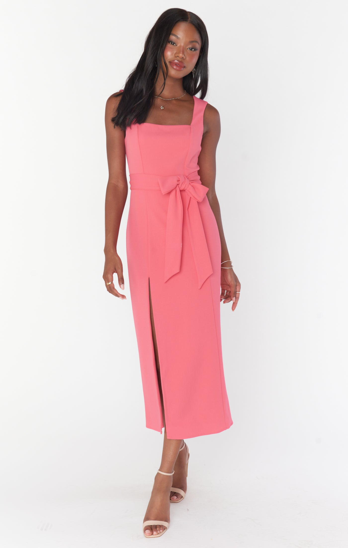 Eden Midi Dress ~ Flamingo Pink Stretch